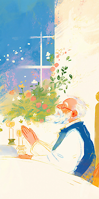 JPG 노년 남자 꽃 일러스트 촛불 실내 한명 앉기 상반신 성당 손들기 평화 고요 천주교 기도 풀잎 감성 신부복 신부님 노인남자한명만 안경낌 국내일러스트 AI일러스트 AI콘텐츠 식물 1 종교 안경 컨셉 잎 초 종교건축 모션 사람 성인 내부 풀_식물 남자한명만 노인남자만 파일형식