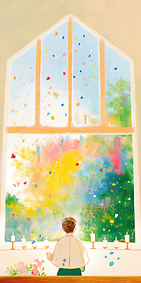 JPG 나무 남자 일러스트 촛불 창문 실내 한명 상반신 성인 뒷모습 성당 평화 고요 천주교 기도 감성 신부복 신부님 성인남자한명만 국내일러스트 AI일러스트 AI콘텐츠 식물 1 종교 뷰포인트 컨셉 초 종교건축 사람 내부 남자한명만 성인남자만 파일형식