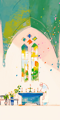 JPG 전신 식물 노년 남자 화분 일러스트 촛불 실내 한명 성당 평화 고요 천주교 감성 스테인드글라스 신부복 신부님 노인남자한명만 국내일러스트 AI일러스트 AI콘텐츠 1 종교 컨셉 초 종교건축 유리 사람 성인 내부 남자한명만 노인남자만 파일형식