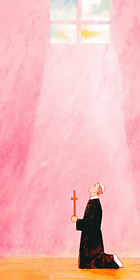 JPG 전신 노년 남자 분홍색 십자가 일러스트 창문 실내 한명 빛 햇빛 성당 평화 고요 천주교 올려보기 기도 무릎꿇기 감성 신부복 신부님 노인남자한명만 국내일러스트 AI일러스트 AI콘텐츠 1 종교 컬러 컨셉 종교건축 모션 사람 성인 내부 태양 남자한명만 노인남자만 파일형식