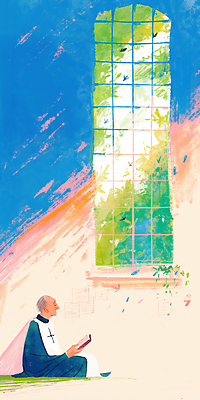 JPG 전신 노년 남자 일러스트 창문 실내 한명 들기 햇빛 성당 평화 성경 고요 천주교 가부좌 감성 신부복 신부님 노인남자한명만 국내일러스트 AI일러스트 AI콘텐츠 1 종교 컨셉 종교용품 종교건축 모션 사람 앉기 성인 내부 태양 남자한명만 노인남자만 파일형식