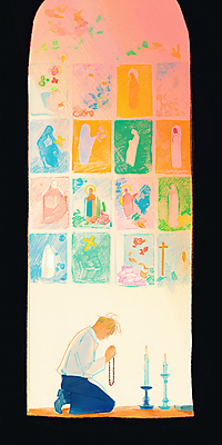 JPG 전신 남자 일러스트 목걸이 촛불 실내 한명 들기 성인 성당 평화 고요 천주교 기도 무릎꿇기 촛대 감성 신부복 신부님 성인남자한명만 국내일러스트 AI일러스트 AI콘텐츠 1 종교 컨셉 장신구 초 종교건축 모션 사람 내부 남자한명만 성인남자만 파일형식