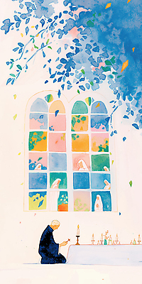 JPG 전신 나무 노년 남자 십자가 일러스트 촛불 나뭇잎 실내 한명 성당 평화 고요 천주교 기도 무릎꿇기 촛대 감성 스테인드글라스 신부복 신부님 노인남자한명만 국내일러스트 AI일러스트 AI콘텐츠 식물 1 종교 컨셉 잎 초 종교건축 모션 유리 사람 성인 내부 남자한명만 노인남자만 파일형식