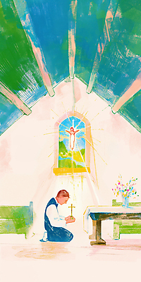 JPG 전신 남자 십자가 일러스트 실내 한명 성인 빛 성당 평화 고요 천주교 기도 잡기 무릎꿇기 책상 감성 스테인드글라스 신부복 예수상 신부님 성인남자한명만 국내일러스트 AI일러스트 AI콘텐츠 1 종교 가구 컨셉 종교건축 모션 유리 사람 내부 조형물 남자한명만 성인남자만 파일형식