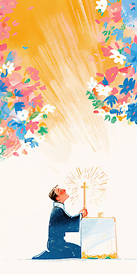 JPG 전신 남자 꽃 십자가 일러스트 실내 한명 성인 성당 평화 주황색 고요 천주교 올려보기 기도 잡기 무릎꿇기 감성 신부복 신부님 성인남자한명만 국내일러스트 AI일러스트 AI콘텐츠 식물 1 종교 컬러 컨셉 종교건축 모션 사람 내부 남자한명만 성인남자만 파일형식