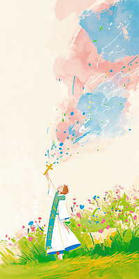 JPG 전신 남자 십자가 꽃밭 일러스트 자연 한명 들기 잔디 초원 성인 평화 고요 천주교 기도 풀 감성 신부복 신부님 성인남자한명만 국내일러스트 AI일러스트 AI콘텐츠 식물 1 꽃 종교 컨셉 모션 사람 생태계 남자한명만 성인남자만 파일형식