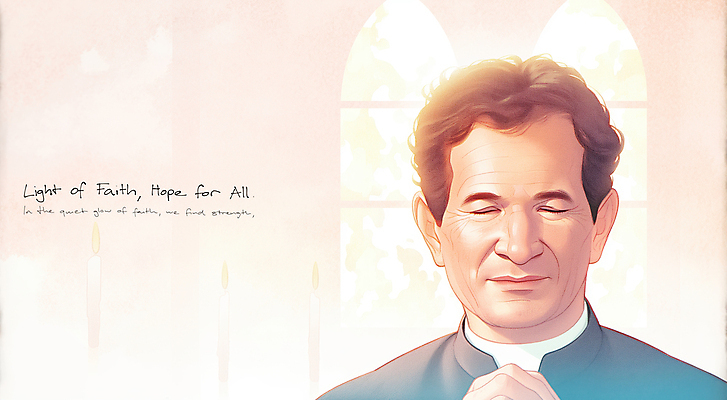 JPG 남자 얼굴 중년 일러스트 창문 한명 미소 상반신 햇빛 믿음 눈감음 천주교 기도 성직자 손모으기 사제 사제복 신부복 연분홍색 신부님 중년남자한명만 국내일러스트 AI일러스트 AI콘텐츠 1 감정 종교 분홍색 모션 표정 사람 손짓 성인 신체부위 태양 남자한명만 중년남자만 파일형식