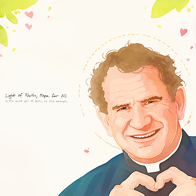 JPG 노년 남자 얼굴 일러스트 나뭇잎 한명 미소 상반신 믿음 천주교 하트 성직자 후광 손하트 사제 사제복 신부복 신부님 노인남자한명만 국내일러스트 AI일러스트 AI콘텐츠 모양 1 감정 종교 잎 표정 사람 손짓 성인 신체부위 빛 남자한명만 노인남자만 파일형식