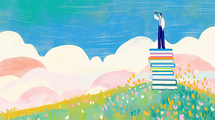 JPG 전신 구름 남자 일러스트 자연 하늘 한명 들기 풍경 성인 독서 망원경 꿈 자유 교양 성장 정상 언덕 주머니손 탐색 상상력 창의력 찾기 책더미 성인남자한명만 국내일러스트 AI일러스트 AI콘텐츠 자연요소 1 컨셉 모션 사람 책 생태계 무더기 남자한명만 성인남자만 파일형식