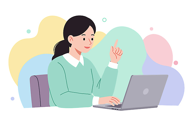 여자 대학생 일러스트 한명 앉기 상반신 성인 노트북 캠퍼스라이프 가리킴 타이핑 집중 민트색 온라인강의 성인여자한명만 국내일러스트 AI파일 1 학생 라이프스타일 컬러 컨셉 모션 사람 손짓 전자제품 강의 여자한명만 성인여자만 파일형식 벡터 언택트