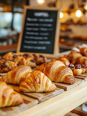 JPG 편집이미지 디저트 따뜻함 사람없음 갈색 카페 빵집 아침식사 크루아상 브런치 메뉴판 일렬 페스츄리 편집실사 AI포토 AI콘텐츠 음식 빵 컬러 상점 식사 CG 파일형식