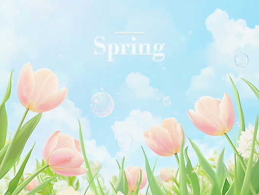 PSD 구름 하늘색 꽃밭 일러스트 자연 하늘 잔디 사람없음 맑음 봄풍경 화창 국내일러스트 자연요소 식물 꽃 날씨 풍경 파란색 봄 생태계 파일형식