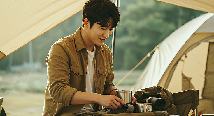 JPG 편집이미지 그릇 남자 여유 자연 휴식 텐트 한명 미소 상반신 성인 캠핑 잡기 힐링 의료성형뷰티 성인남자한명만 편집실사 AI인물포토 AI콘텐츠 1 식기 감정 컨셉 모션 레저 표정 캠핑도구 사람 CG 생태계 남자한명만 성인남자만 파일형식 AI포토