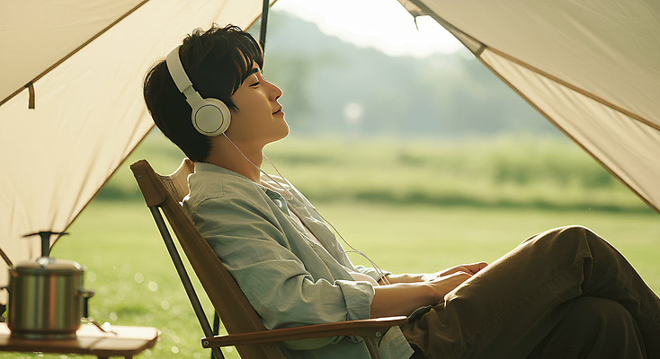 JPG 편집이미지 남자 여유 자연 탁자 휴식 텐트 한명 미소 앉기 잔디 초원 성인 햇빛 헤드폰 기댐 캠핑 힐링 의료성형뷰티 성인남자한명만 캠핑의자 편집실사 AI인물포토 AI콘텐츠 식물 1 감정 음향기기 가구 컨셉 의자 모션 레저 표정 캠핑도구 사람 태양 CG 생태계 남자한명만 성인남자만 파일형식 AI포토