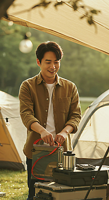 JPG 편집이미지 남자 여유 가방 자연 휴식 텐트 한명 미소 들기 성인 햇빛 캠핑 힐링 아이스박스 의료성형뷰티 성인남자한명만 편집실사 AI인물포토 AI콘텐츠 1 잡화 감정 컨셉 모션 레저 표정 캠핑도구 사람 태양 CG 생태계 남자한명만 성인남자만 파일형식 AI포토
