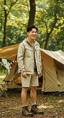 JPG 전신 나무 편집이미지 남자 자연 휴식 텐트 한명 웃음 성인 캠핑 숲속 힐링 알전구 의료성형뷰티 성인남자한명만 편집실사 AI인물포토 AI콘텐츠 식물 1 컨셉 전구 레저 표정 캠핑도구 사람 숲 CG 생태계 남자한명만 성인남자만 파일형식 AI포토