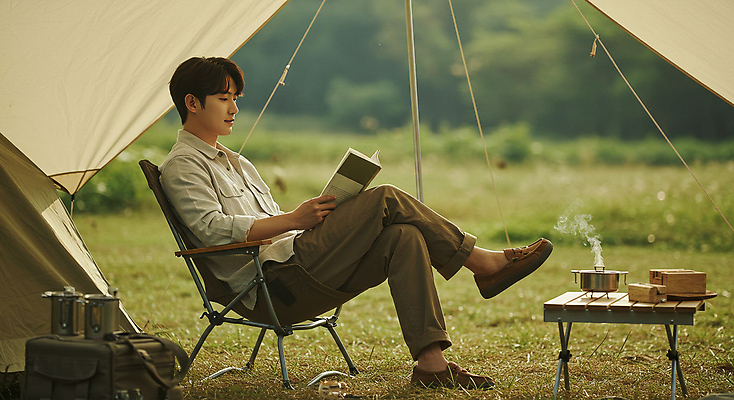 JPG 전신 편집이미지 남자 가방 자연 탁자 휴식 텐트 한명 들기 앉기 잔디 초원 성인 책 컵 독서 기댐 캠핑 다리꼬기 냄비 수증기 힐링 의료성형뷰티 성인남자한명만 캠핑의자 편집실사 AI인물포토 AI콘텐츠 식물 1 식기 잡화 가구 컨셉 의자 모션 레저 캠핑도구 사람 솥 CG 생태계 남자한명만 성인남자만 파일형식 AI포토