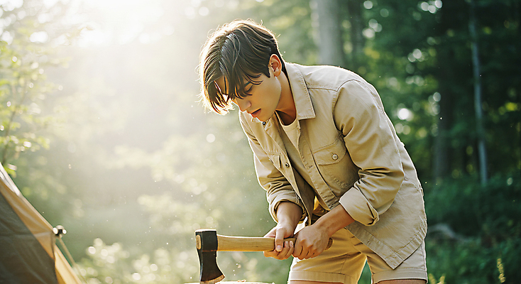 JPG 편집이미지 남자 자연 휴식 허리숙이기 텐트 한명 들기 성인 햇빛 캠핑 숲속 힐링 도끼 의료성형뷰티 성인남자한명만 편집실사 AI인물포토 AI콘텐츠 1 컨셉 모션 레저 숙이기 캠핑도구 사람 태양 숲 CG 생태계 남자한명만 성인남자만 파일형식 AI포토