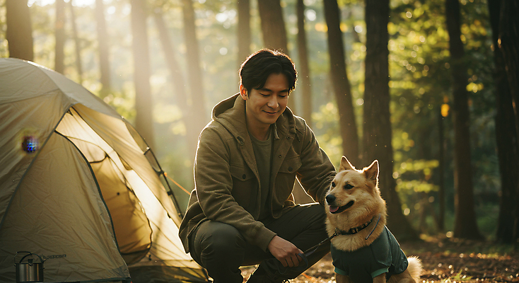 JPG 나무 편집이미지 한마리 남자 여유 자연 휴식 텐트 한명 미소 앉기 성인 햇빛 캠핑 잡기 강아지 숲속 힐링 목줄 웅크림 의료성형뷰티 성인남자한명만 편집실사 AI인물포토 AI콘텐츠 식물 1 감정 컨셉 모션 레저 표정 캠핑도구 사람 반려동물 태양 개 숲 CG 생태계 남자한명만 성인남자만 파일형식 반려용품 AI포토
