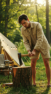 JPG 나무 편집이미지 남자 휴식 텐트 한명 들기 잔디 성인 햇빛 캠핑 숲속 장작 힐링 도끼 나무밑둥 알전구 의료성형뷰티 성인남자한명만 편집실사 AI인물포토 AI콘텐츠 식물 1 컨셉 전구 모션 레저 캠핑도구 사람 태양 숲 CG 남자한명만 성인남자만 파일형식 AI포토