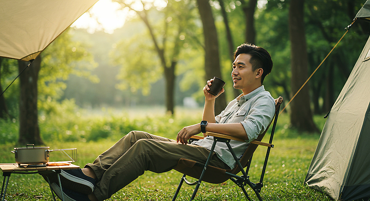 JPG 전신 나무 편집이미지 남자 여유 자연 탁자 휴식 텐트 한명 미소 들기 앉기 잔디 성인 컵 햇빛 기댐 캠핑 다리꼬기 냄비 숲속 힐링 의료성형뷰티 성인남자한명만 캠핑의자 편집실사 AI인물포토 AI콘텐츠 식물 1 식기 감정 가구 컨셉 의자 모션 레저 표정 캠핑도구 사람 태양 솥 숲 CG 생태계 남자한명만 성인남자만 파일형식 AI포토