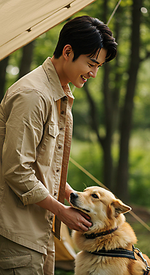 JPG 나무 편집이미지 한마리 남자 반려견 여유 자연 휴식 텐트 한명 미소 성인 캠핑 강아지 숲속 힐링 의료성형뷰티 성인남자한명만 쓰다듬기 편집실사 AI인물포토 AI콘텐츠 식물 1 감정 컨셉 모션 레저 표정 캠핑도구 사람 반려동물 개 숲 CG 생태계 남자한명만 성인남자만 파일형식 AI포토