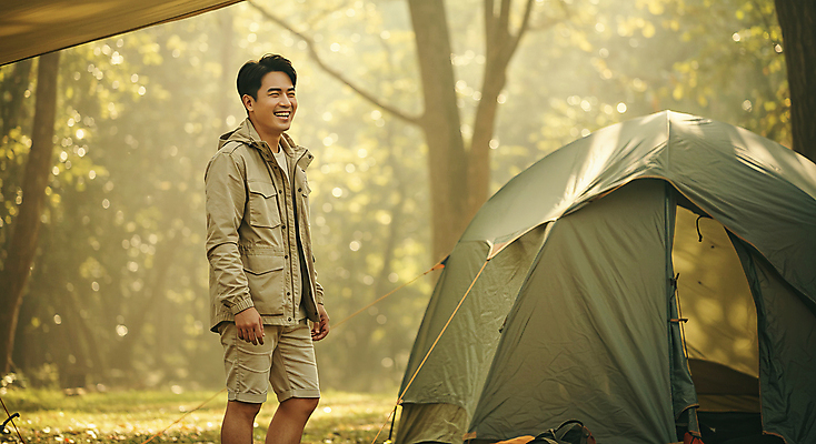 JPG 나무 편집이미지 남자 자연 휴식 텐트 한명 웃음 성인 햇빛 캠핑 숲속 힐링 의료성형뷰티 성인남자한명만 편집실사 AI인물포토 AI콘텐츠 식물 1 컨셉 레저 표정 캠핑도구 사람 태양 숲 CG 생태계 남자한명만 성인남자만 파일형식 AI포토