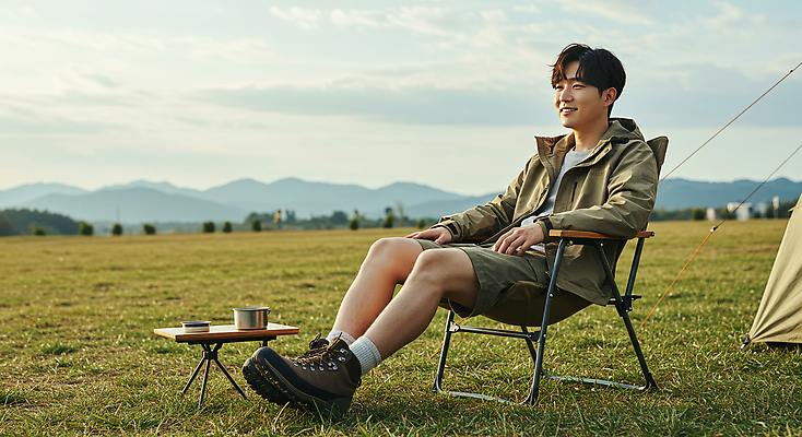 JPG 전신 구름 편집이미지 남자 여유 자연 탁자 하늘 휴식 산 텐트 한명 미소 앉기 잔디 초원 성인 컵 캠핑 힐링 의료성형뷰티 성인남자한명만 캠핑의자 편집실사 AI인물포토 AI콘텐츠 자연요소 식물 1 식기 감정 가구 컨셉 의자 모션 레저 표정 캠핑도구 사람 CG 생태계 남자한명만 성인남자만 파일형식 AI포토