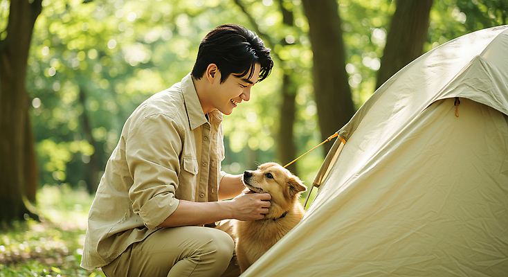 JPG 나무 편집이미지 한마리 남자 반려견 여유 자연 휴식 텐트 한명 미소 앉기 성인 햇빛 캠핑 강아지 숲속 힐링 웅크림 의료성형뷰티 성인남자한명만 쓰다듬기 편집실사 AI인물포토 AI콘텐츠 식물 1 감정 컨셉 모션 레저 표정 캠핑도구 사람 반려동물 태양 개 숲 CG 생태계 남자한명만 성인남자만 파일형식 AI포토