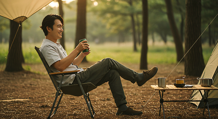 JPG 전신 나무 편집이미지 그릇 남자 자연 탁자 휴식 텐트 한명 웃음 들기 앉기 성인 컵 햇빛 기댐 캠핑 다리꼬기 숲속 힐링 캔맥주 의료성형뷰티 성인남자한명만 캠핑의자 편집실사 AI인물포토 AI콘텐츠 식물 1 식기 가구 컨셉 의자 모션 레저 맥주 표정 캠핑도구 사람 태양 캔 숲 CG 생태계 남자한명만 성인남자만 파일형식 AI포토
