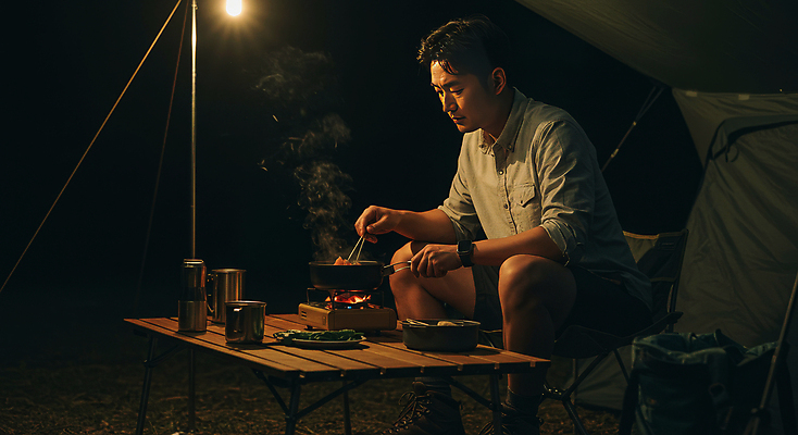 JPG 전신 편집이미지 남자 탁자 휴식 조명 텐트 요리 한명 들기 앉기 성인 컵 어둠 캠핑 프라이팬 야간 버너 힐링 의료성형뷰티 성인남자한명만 캠핑의자 편집실사 AI인물포토 AI콘텐츠 자연요소 1 식기 가구 컨셉 의자 모션 주방용품 레저 캠핑도구 사람 CG 남자한명만 성인남자만 파일형식 AI포토