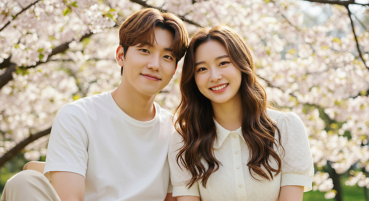 JPG 편집이미지 커플 공원 여자 남자 데이트 미소 상반신 성인 두명 봄 벚나무 의료성형뷰티 성인만 얼굴맞대기 편집실사 AI인물포토 AI콘텐츠 나무 계절 공공시설 관계 모션 표정 사람 벚꽃 CG 파일형식 AI포토