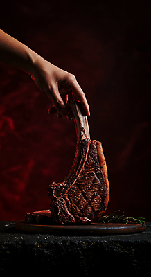 JPG 편집이미지 손 스테이크 신체부위 검은색 식사 어둠 소고기 잡기 굽기 토마호크 편집실사 AI인물포토 AI콘텐츠 컬러 모션 서양음식 육류 사람 구이 CG 파일형식 AI포토