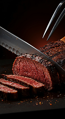 JPG 편집이미지 포크 스테이크 사람없음 검은색 식사 어둠 소고기 칼 자르기 굽기 토마호크 편집실사 AI포토 AI콘텐츠 식기 컬러 모션 서양음식 육류 구이 CG 파일형식