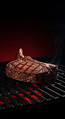 JPG 편집이미지 불꽃 스테이크 요리 사람없음 검은색 식사 어둠 소고기 연기 그릴 바비큐 굽기 토마호크 편집실사 AI포토 AI콘텐츠 음식 컬러 주방용품 불 서양음식 육류 구이 CG 파일형식