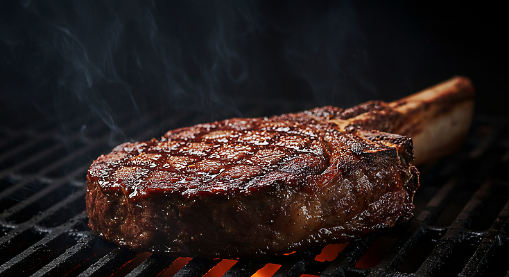 JPG 편집이미지 불꽃 스테이크 요리 사람없음 검은색 식사 어둠 소고기 연기 그릴 바비큐 굽기 토마호크 편집실사 AI포토 AI콘텐츠 음식 컬러 주방용품 불 서양음식 육류 구이 CG 파일형식