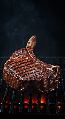 JPG 편집이미지 불꽃 스테이크 요리 사람없음 검은색 식사 어둠 소고기 연기 그릴 바비큐 굽기 토마호크 편집실사 AI포토 AI콘텐츠 음식 컬러 주방용품 불 서양음식 육류 구이 CG 파일형식