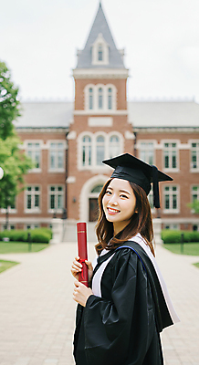 JPG 편집이미지 여자 학사모 성공 졸업식 졸업생 한명 미소 상반신 성인 야외 건물 청춘 햇빛 검은색 기쁨 졸업가운 졸업장 대학교 졸업사진 기념사진 의료성형뷰티 성인여자한명만 편집실사 AI인물포토 AI콘텐츠 모자_잡화 1 건축물 감정 컬러 컨셉 졸업 학교 표정 사람 태양 가운 CG 여자한명만 성인여자만 파일형식 AI포토