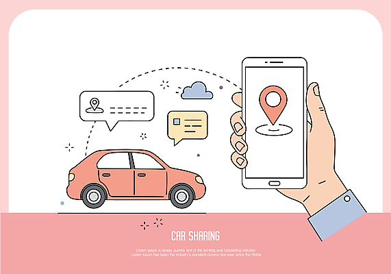구름 손 분홍색 말풍선 일러스트 자동차 들기 신체부위 스마트폰 GPS 국내일러스트 AI파일 자연요소 육상교통 컬러 모션 사람 핸드폰 스마트기기 파일형식 벡터