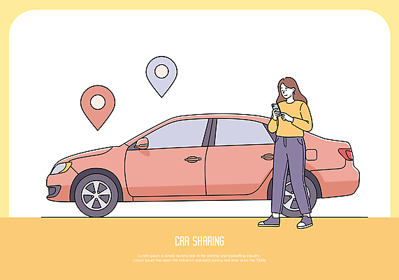 전신 여자 일러스트 자동차 한명 들기 성인 스마트폰 주황색 GPS 성인여자한명만 국내일러스트 AI파일 1 육상교통 컬러 모션 사람 핸드폰 스마트기기 여자한명만 성인여자만 파일형식 벡터