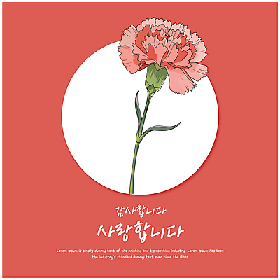 잎 한송이 일러스트 사랑 사람없음 어버이날 스승의날 카네이션 감사 가정의달 다홍색 국내일러스트 AI파일 식물 1 기념일 꽃 감정 컬러 5월 송이 파일형식 벡터