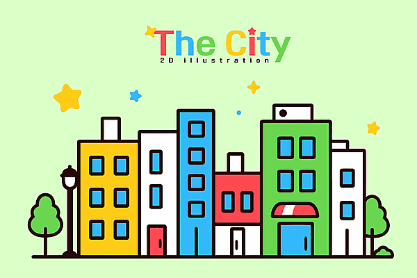 나무 가로등 일러스트 사람없음 건물 연두색 반짝임 도시 국내일러스트 AI파일 식물 건축물 공공시설 모션 초록색 파일형식 벡터