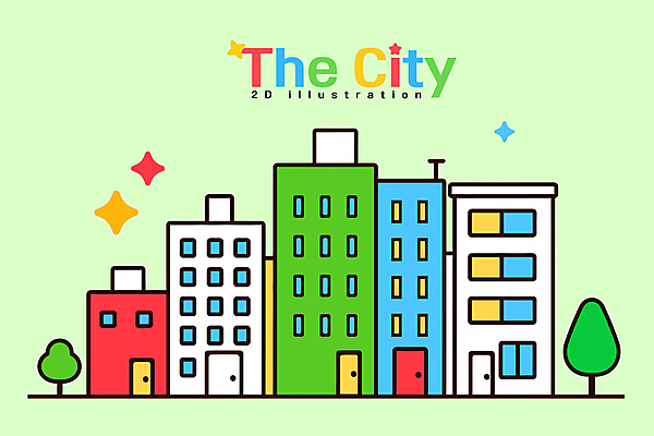 나무 일러스트 사람없음 건물 연두색 반짝임 도시 국내일러스트 AI파일 식물 건축물 모션 초록색 파일형식 벡터