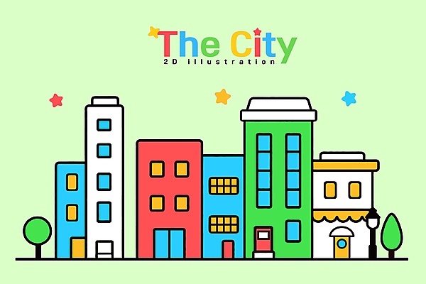 나무 가로등 일러스트 사람없음 건물 연두색 반짝임 도시 국내일러스트 AI파일 식물 건축물 공공시설 모션 초록색 파일형식 벡터