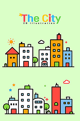 나무 구름 화분 일러스트 사람없음 건물 연두색 반짝임 태양 도시 풀 국내일러스트 AI파일 자연요소 식물 건축물 모션 초록색 파일형식 벡터