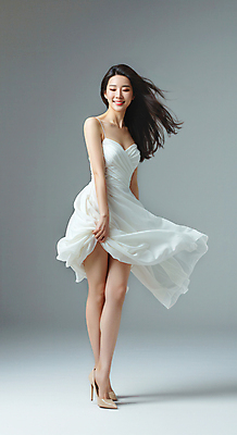 JPG 전신 모델 편집이미지 드레스 여자 포즈 한명 웃음 성인 흰색 잡기 의료성형뷰티 성인여자한명만 흩날리기 편집실사 AI인물포토 AI콘텐츠 1 옷 컬러 모션 표정 사람 CG 여자한명만 성인여자만 파일형식 AI포토