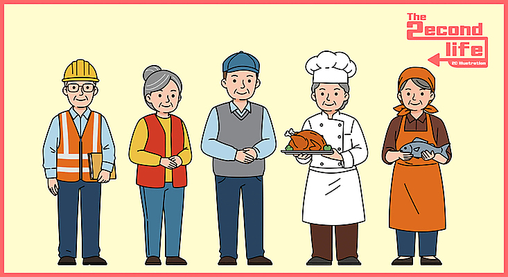 전신 여자 할아버지 노년 남자 화살표 할머니 일러스트 쟁반 요리사모자 두건 어류 미소 들기 여러명 노란색 치킨 앞치마 안전모 조리복 문서 손모으기 실버취업 안전조끼 캡모자 노인만 안경낌 오븐구이 건설근로자 일러캐릭터 AI파일 직업 캐릭터 모자_잡화 안경 컬러 다수 유니폼 모션 표정 사람 손짓 성인 요리사 수중동물 구직 헬멧 안전장비 구이 닭고기요리 성인만 파일형식 벡터