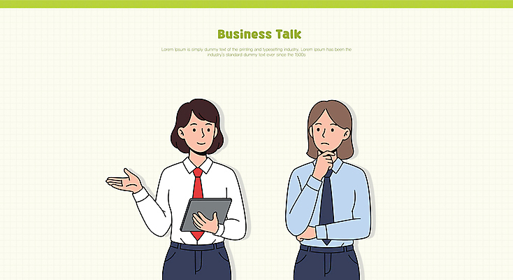 여자 일러스트 넥타이 들기 정장 성인 두명 연두색 태블릿 손들기 턱괴기 비즈니스우먼 성인여자만 국내일러스트 AI파일 잡화 옷 비즈니스 모션 사람 초록색 전자제품 스마트기기 직장인 여자만 성인만 파일형식 벡터