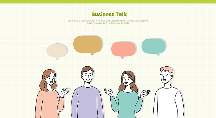 여자 남자 말풍선 일러스트 회의 대화 미소 여러명 상반신 성인 연두색 손들기 비즈니스맨 비즈니스우먼 성인만 국내일러스트 AI파일 다수 비즈니스 모션 표정 말하기 사람 초록색 직장인 파일형식 벡터