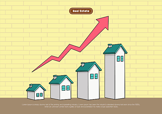 화살표 일러스트 부동산 그래프 사람없음 노란색 상승 집값상승 집모양 국내일러스트 AI파일 모양 컬러 컨셉 재산 집값 파일형식 벡터